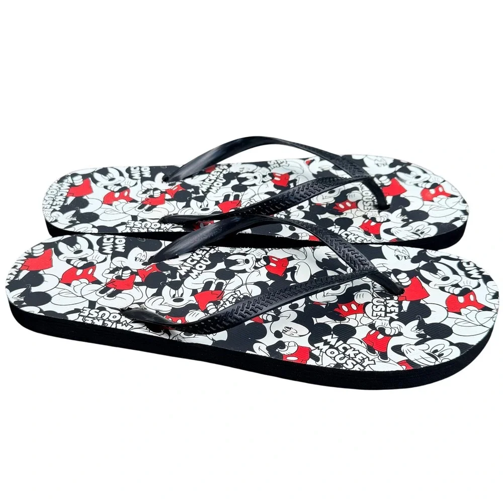 Disney Mickey Mouse Flip Flops Sandals 40-41 All‎ Over Print Black Red White